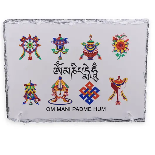 Placa Feng Shui din piatra cu cele 8 simboluri tibetane