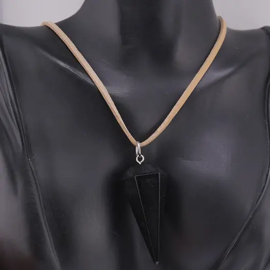 Set pandantiv si cercei cu agatatoare Obsidian negru forma pendul, imagine 2