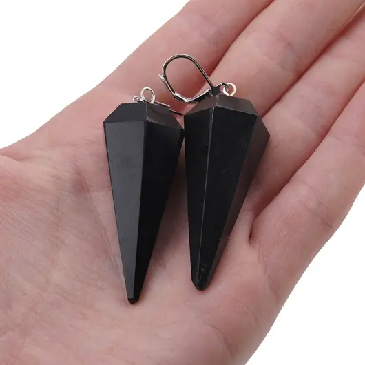 Set pandantiv si cercei cu agatatoare Obsidian negru forma pendul, imagine 5