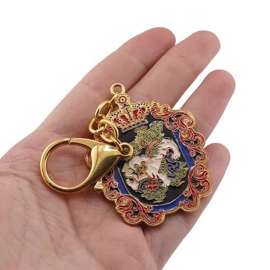 Amuleta Breloc Feng Shui cu caine Fu pentru independenta si succes din metal, 12cm, imagine 3