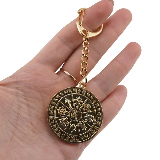 Amuleta Breloc Feng Shui cu cele 8 simboluri norocoase din metal, 10cm, imagine 3