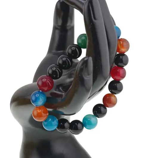 Bratara din Agat colorat si Onix 10mm, pe elastic, 19cm, imagine 2