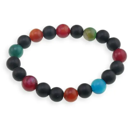 Bratara din Agat colorat si Onix mate 10mm, pe elastic, 19cm