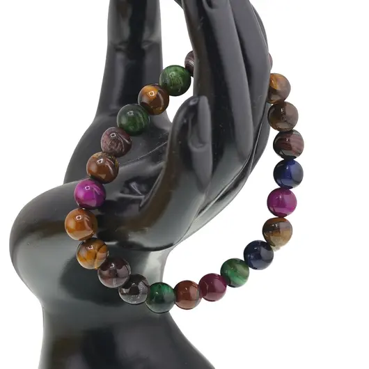 Bratara din Ochi de tigru colorat 8mm, pe elastic, 19cm, imagine 2