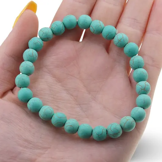 Bratara Turcoaz mat 8mm, pe elastic, 19cm, imagine 3