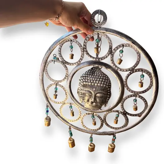Clopotel de vant din metal cu capul lui Buddha, imagine 2