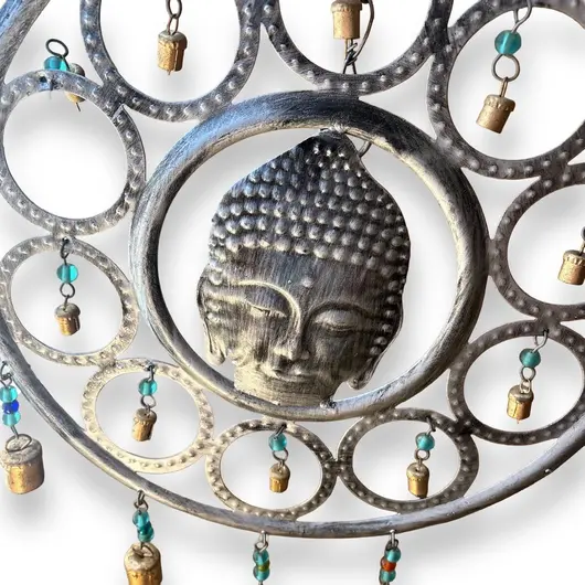 Clopotel de vant din metal cu capul lui Buddha, imagine 3