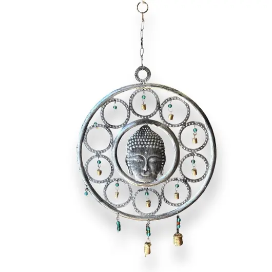 Clopotel de vant din metal cu capul lui Buddha