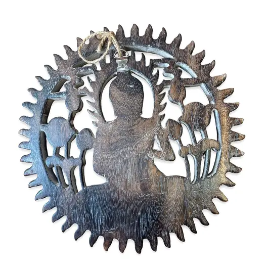 Decoratiune din lemn Buddha sculptat cu accente aurii, imagine 2