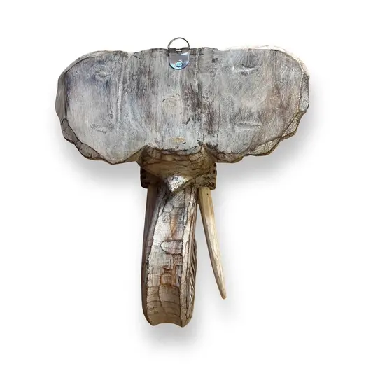 Decoratiune din lemn cap de elefant alb cu accente aurii, imagine 2
