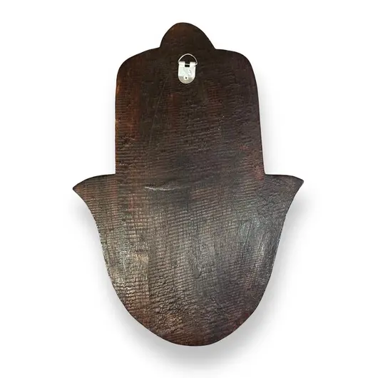 Decoratiune din lemn Hamsa cu model ochi protector colorat, imagine 2