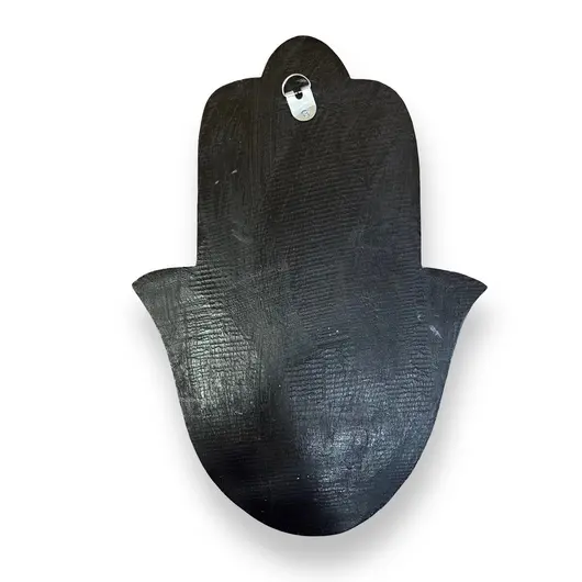 Decoratiune din lemn Hamsa cu model ochi protector negru, imagine 2