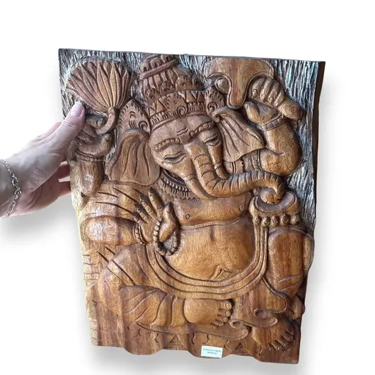 Decoratiune tablou din lemn sculptat, Ganesha, imagine 3