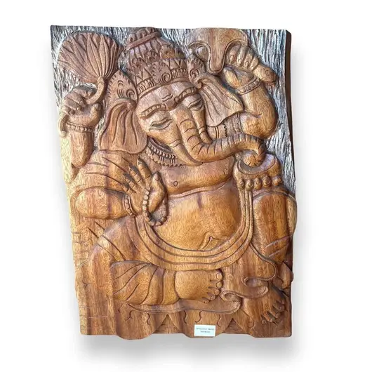 Decoratiune tablou din lemn sculptat, Ganesha