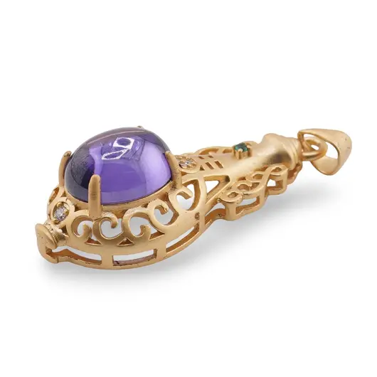Pandantiv Feng Shui din metal auriu cu Ametist, 40mm, imagine 2