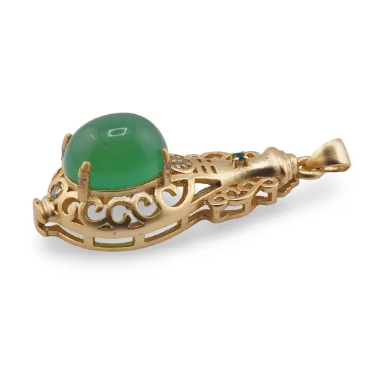 Pandantiv Feng Shui din metal auriu cu Onix verde, 40mm, imagine 2