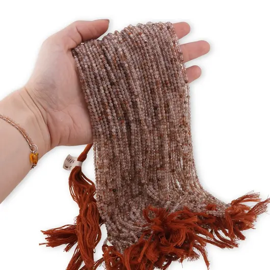 Sirag Cuart rutilat rosu sfere fatetate 3mm, 31-32cm, imagine 3