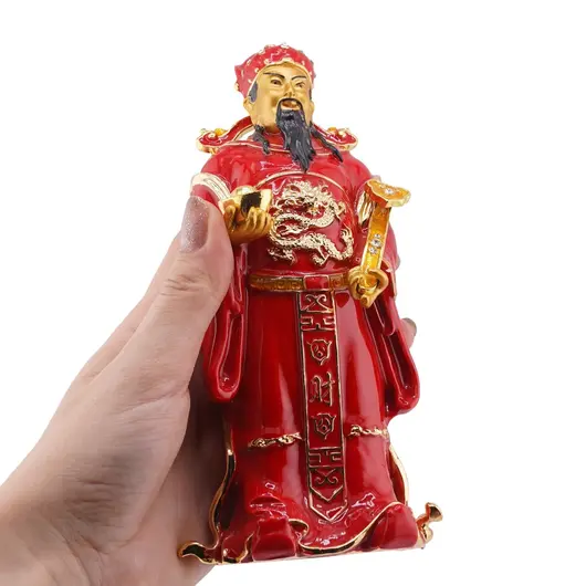Statueta Feng Shui CAI Shen Choy San Statue Zeul bogatiei din metal, 18cm, imagine 3