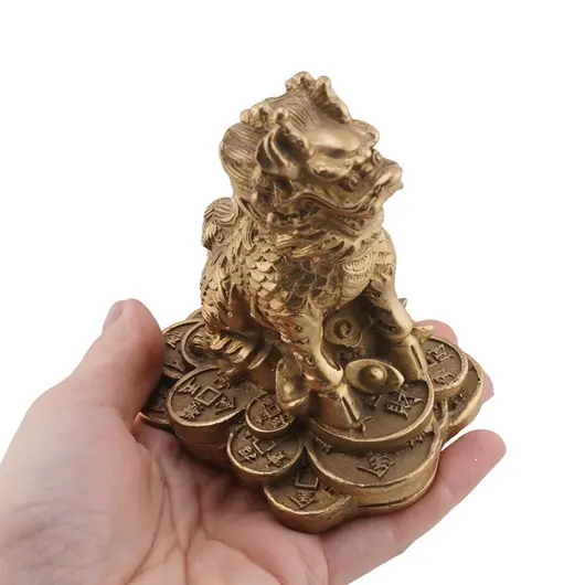 Statueta Feng Shui Chi Lin din alama, 8,5cm, imagine 3