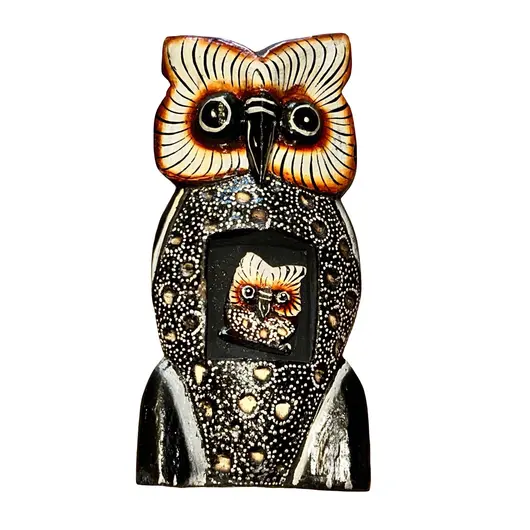 Statueta bufnita cu pui, negru