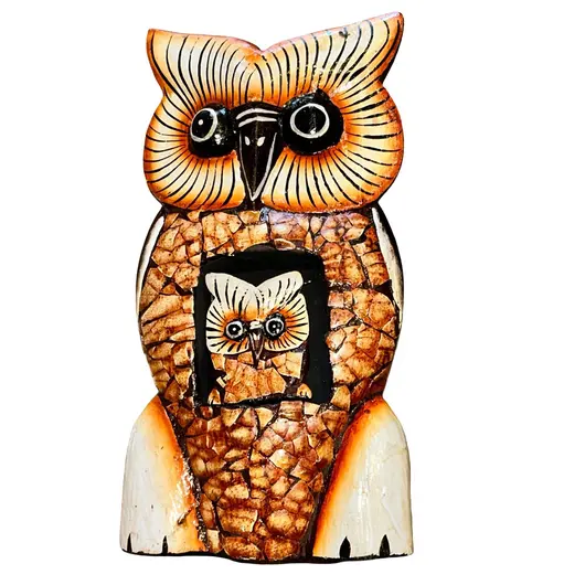 Statueta bufnita cu pui, maro