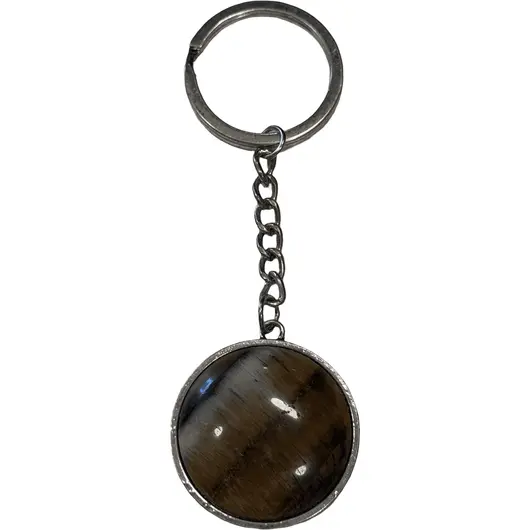 Breloc Ochi de tigru piatra rotunda cu montura, 32mm