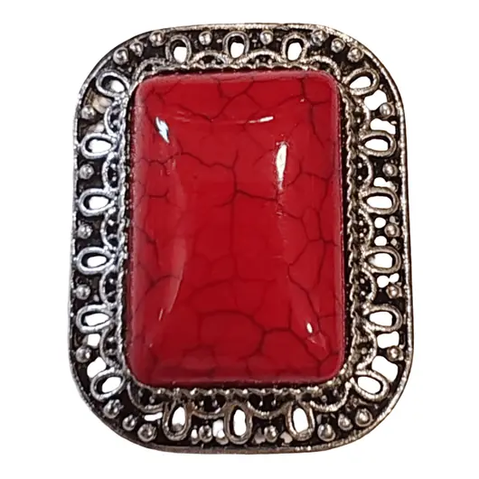 Brosa dreptunghiulara cu Coral rosu, 40x30mm