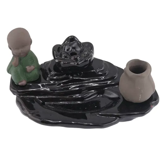 Suport ardere conuri parfumate cascada - backflow, Călugăr Zen si Vas din lut, imagine 2
