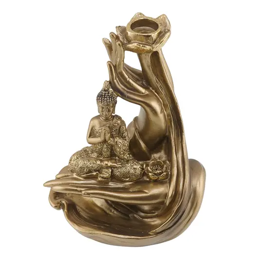 Suport ardere conuri parfumate cascada - backflow si betisoare parfumate, Buddha in meditatie auriu, imagine 2
