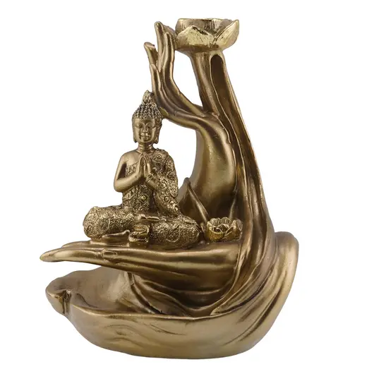 Suport ardere conuri parfumate cascada - backflow si betisoare parfumate, Buddha in meditatie auriu