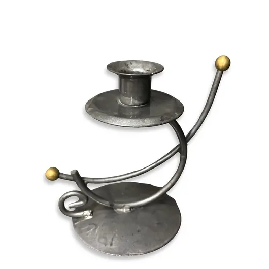 Sfesnic pentru lumanare gri, din metal, model tija curbata