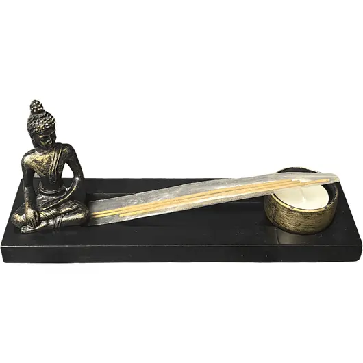 Suport pentru lumanare si betisoare parfumate cu statueta Buddha