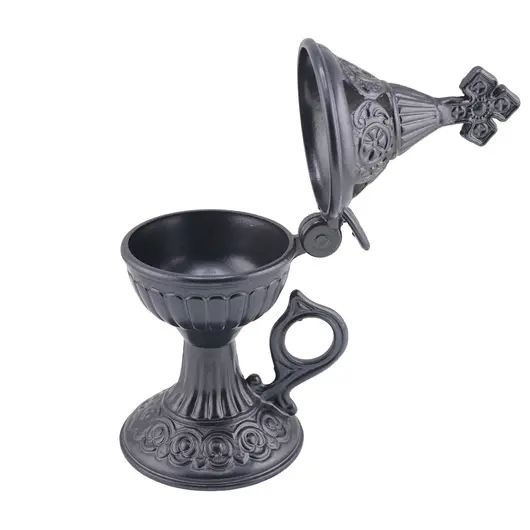 Vas pentru ardere tamaie si ierburi, metal culoare gri inchis, 15cm, imagine 2