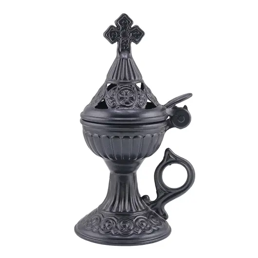 Vas pentru ardere tamaie si ierburi, metal culoare gri inchis, 15cm