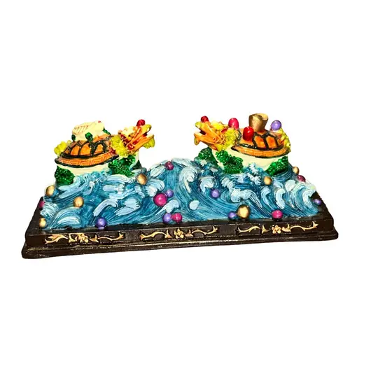 Statueta feng shui cu doua testoase dragon cu un pui isi pepita in spate