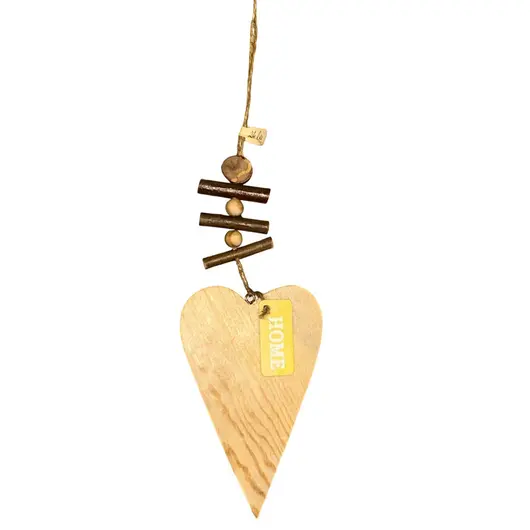 Decoratiune inima din lemn, HOME galben