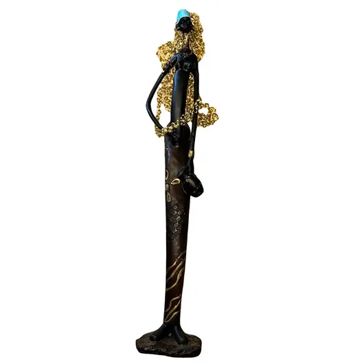 Statueta silueta din lemn arta africana, femeie cu ulcior in jos