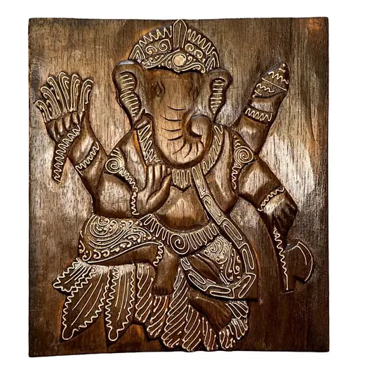 Tablou cu Ganesha din lemn, maro