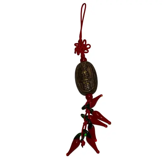 Amuleta feng shui de protectie cu ardei rosii si nod mistic