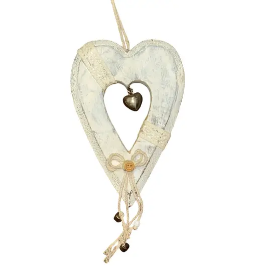 Decoratiune din lemn inima perforata cu accesoriu din metal inima