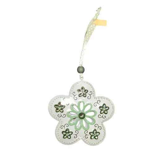 Decoratiune din metal floare alba cu verde