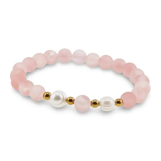 Bratara pe elastic Perle de cultura, bumbi aurii si Cuart cherry sfere 8mm, imagine 2