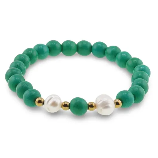Bratara pe elastic Perle de cultura, bumbi aurii si Turcoaz verde sfere 8mm, imagine 2