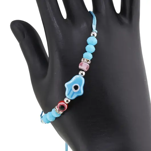 Bratara reglabila cu Mana fatimei, ochi protectori si margele bleu, imagine 2