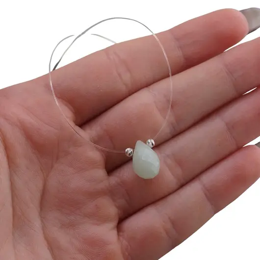 Colier cu fir transparent si brioleta fatetata din Amazonit, argint 925, imagine 6