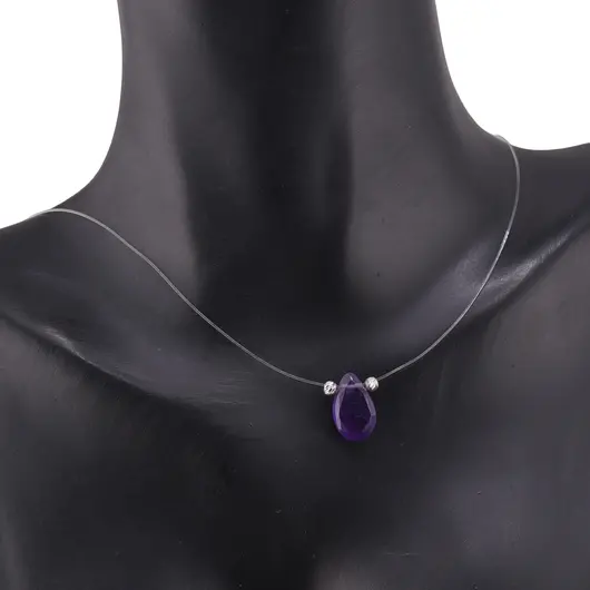 Colier cu fir transparent si brioleta fatetata din Ametist, argint 925, imagine 5