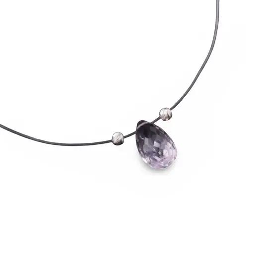 Colier cu fir transparent si brioleta fatetata din Ametist lavanda, argint 925, imagine 4