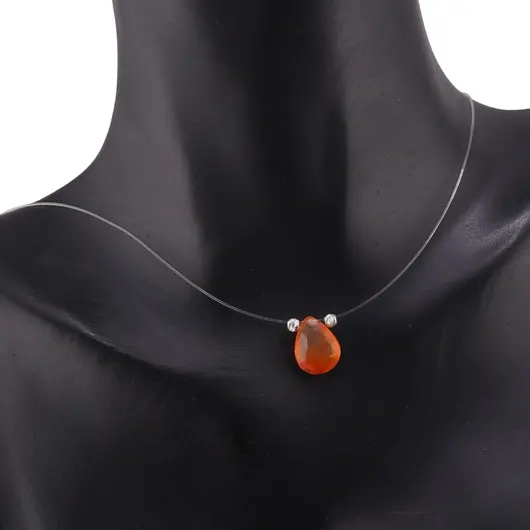 Colier cu fir transparent si brioleta fatetata din Carneol, argint 925, imagine 5
