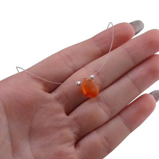 Colier cu fir transparent si brioleta fatetata din Carneol, argint 925, imagine 6
