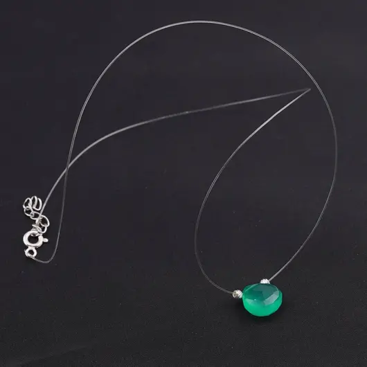 Colier cu fir transparent si brioleta fatetata din Onix verde, argint 925, imagine 2